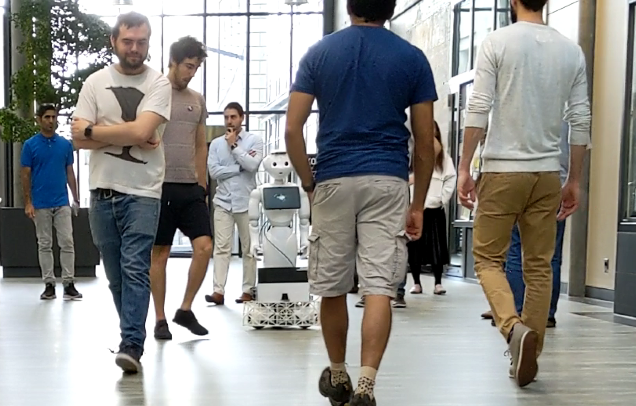 <b>Safe Robot Navigation in Dense Crowds</b><p>Navigating through human crowds is a tough challenge for a robot. Crowds can cause severe sensor occlusions and often don't leave much free space for the robot to move in, leading to what's known as the 'freezing robot problem'. As part of the European Commisssion H2020 CrowdBot Project, we are developing navigation and motion plannng algorithms that allow the robot to work with the flow of the crowd to get to its destination. We work on mapping, localisation, prediction, motion and interaction planning to help the robot answer four key questions for successful robot crowd navigation:</p><p>1. Where am I?</p><p>2. Who's around me?</p><p>3. Where am I going?</p><p>4. How should I get there?</p>